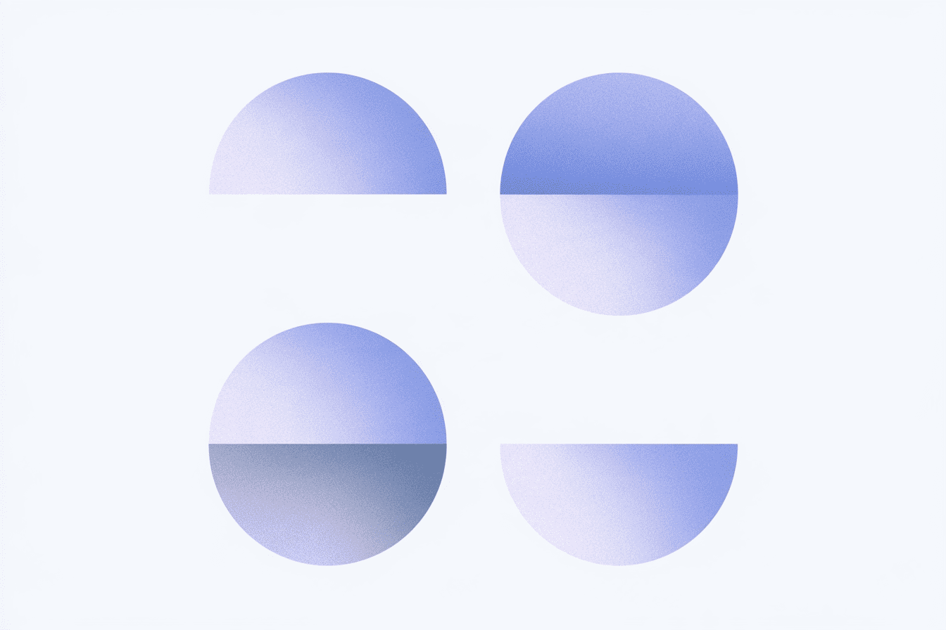Four pale blue half-circle and circle shapes arranged in a grid